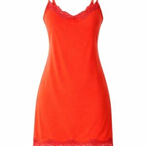 SKIMS Lace Trim Slip Dress – Neon Coral – Size Large